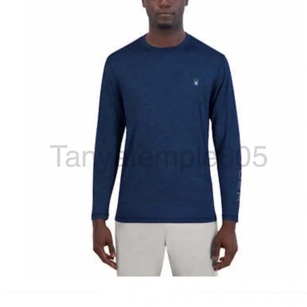 Spyder Swim Mens Long Sleeve Rashguard Shirt Blue Large